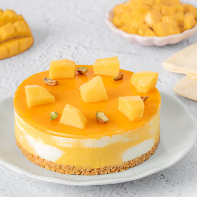 Eggless Mango Baked Cheesecake